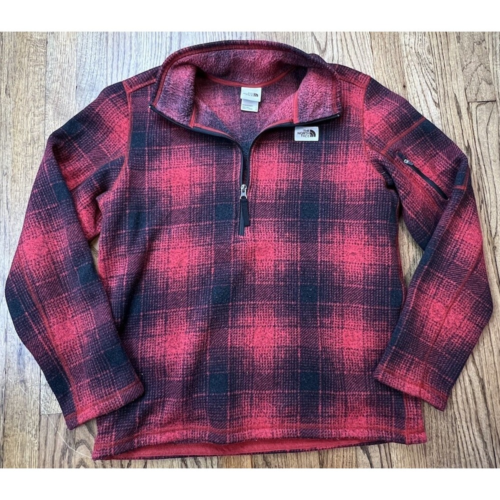 The North Face‎ Gordon Lyons Fleece 1/4 Zip Pullover Jacket Red Plaid Sz Large